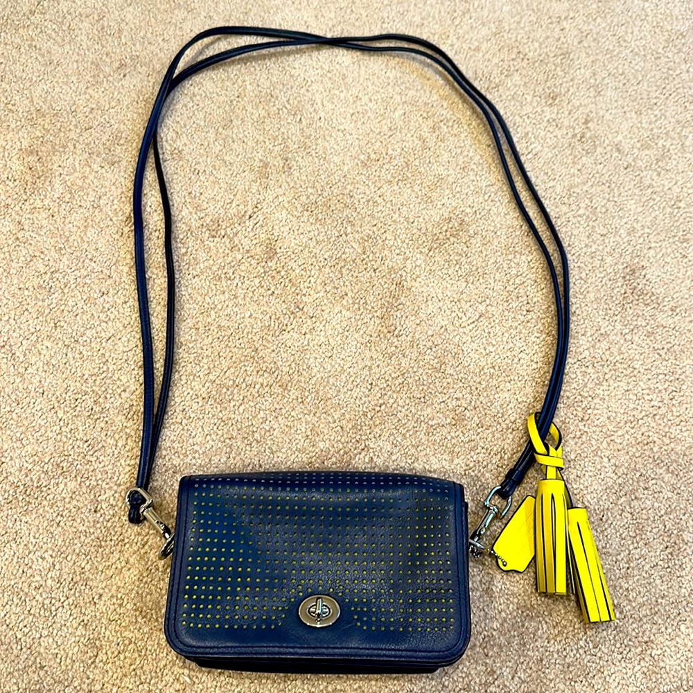 Coach crossbody bag in navy and yellow
